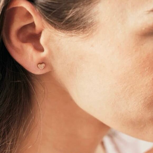 Disney Signed 14K White Gold Micro Pave Diamond Puff Heart Stud Earrings - Picture 10 of 14